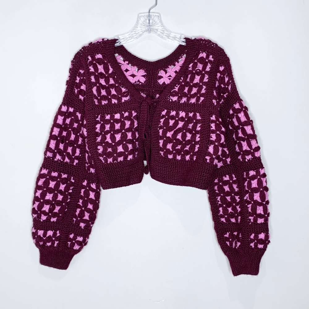 PROCHE Studios Bastidor Baby Alpaca Crochet Cardigan (Sz S/M) Reversible Cropped - Picture 6 of 16